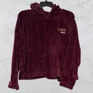 Joyspun Burgundy Lazy Mode Plush Long Sleeve Hoodie Size M